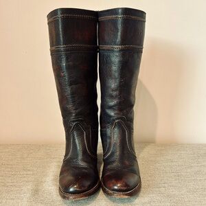 Frye Jane Stitch Leather Boots Size 10 B Style 77234 Antique Brown Riding